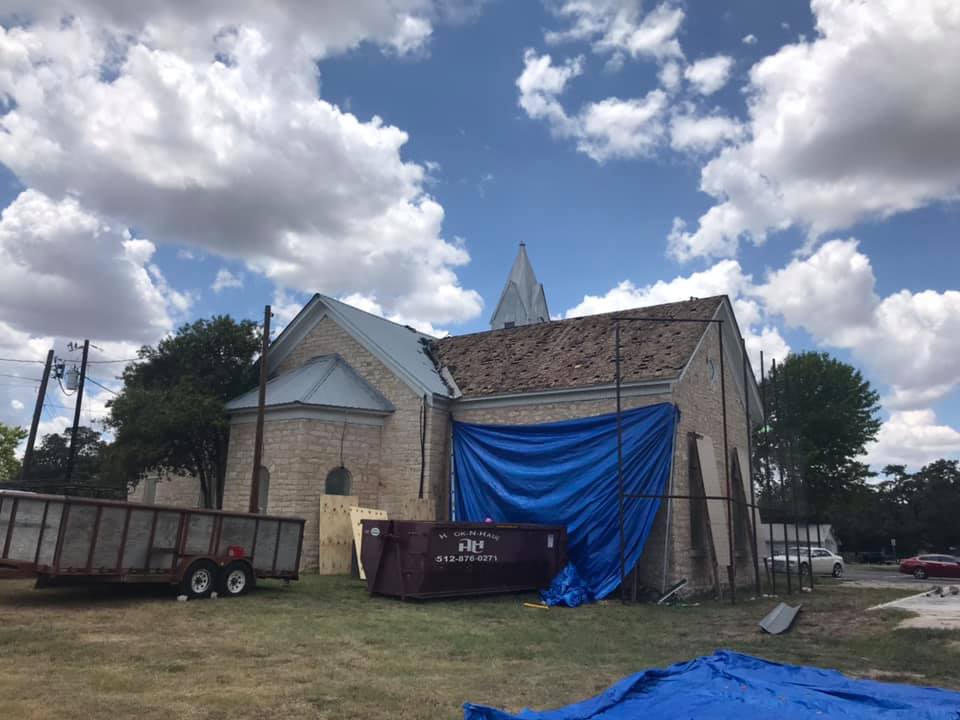 Photo of chapel roof demolition